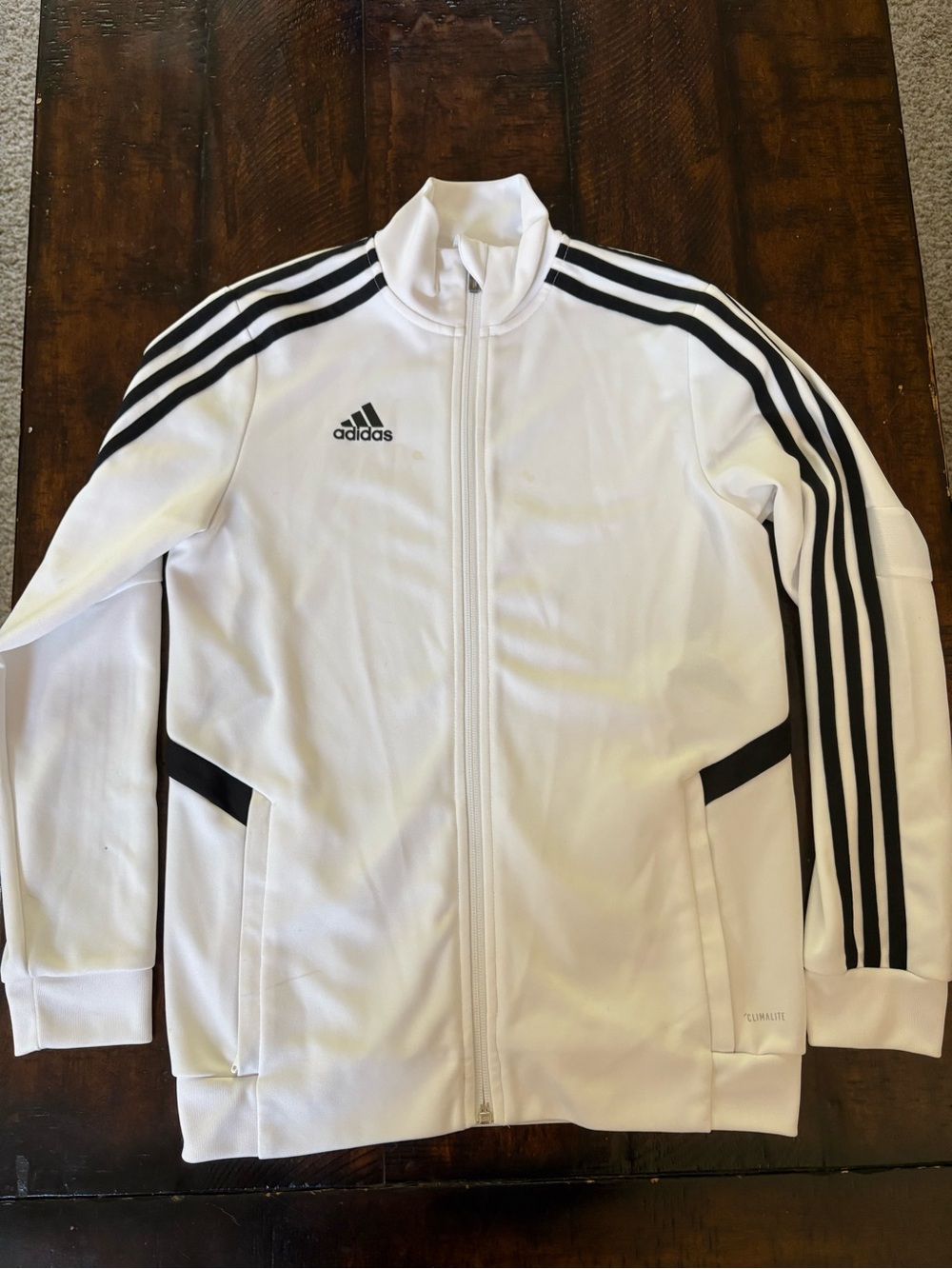 Adidas Climalite Track Jacket in White and Black, Kids 11-12 yrs.